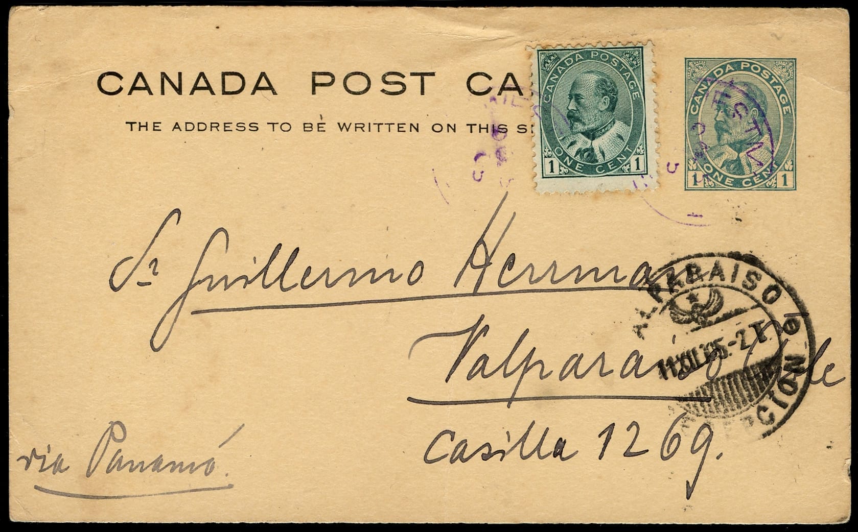 1905 2c UPU postcard rate to Valpariso, Chile. - Longley Auctions